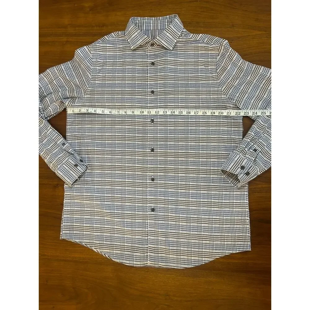 Brown Blue Plaid Tasso Elba Long-Sleeve Button-Down Oxford Shirt‎ - (Mens L)